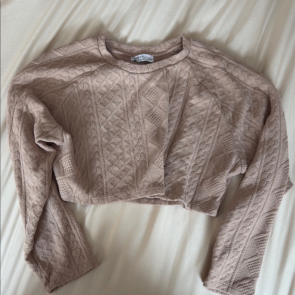 Bershka Beige Cable Knit Crop Top
